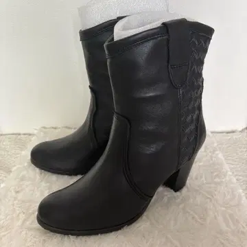 [새상품] EDWIN 짜임 숏부츠 미들부츠 블랙 23cm