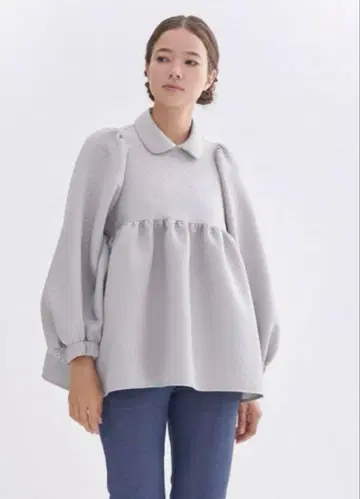 Yori 카라 부착 벌룬 슬리브 튜닉 그레이