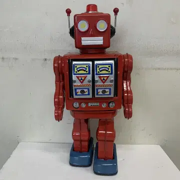 양철 로봇 작동품 빨간 로봇 약 30cm