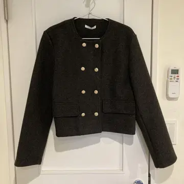 택 포함 새상품 ZARA 다크 그레이 더블 버튼 노카라 자켓 S