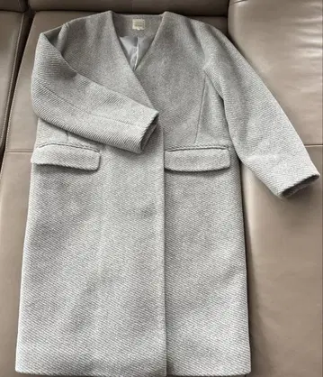 그레이 울 혼방 V넥 롱 코트