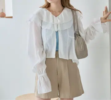 kastane 메쉬 프릴 블라우스 화이트