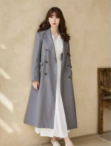 Double Breasted Twill Long Blazer