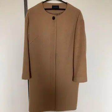 TALBOTS 카멜 컬러 노카라 롱 코트 울