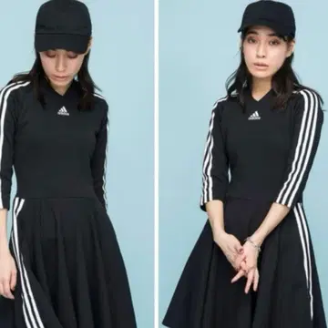 미사용품급 아디다스 3라인 플레어 원피스 블랙 사이즈 M