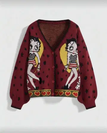 BettyBoop 베티짱 가디건 버건디 따뜻한 스웨터