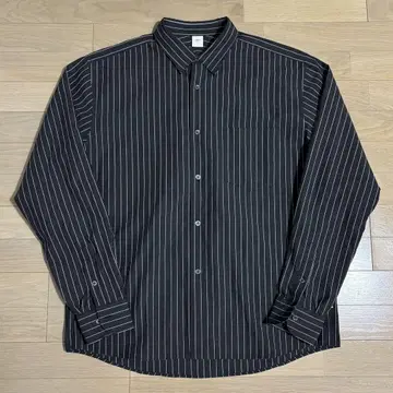 코튼 린넨 스트라이프 릴렉스 셔츠 OVY 블랙