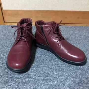 ecco 버건디 가죽 지퍼 숏부츠