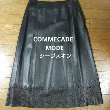 COMMECADUMODE 시프 가죽 펀칭 세미 롱 스커트