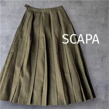 SCAPA 롱 플리츠 스커트 38 모 100% 모스그린