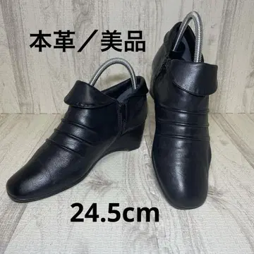 [천연 가죽/새상품급] SOSTHING 숏부츠 웨지솔 블랙 24.5cm
