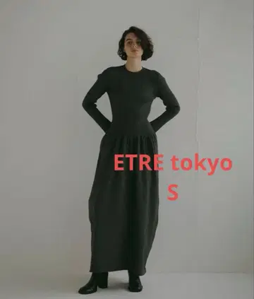 ETRE TOKYO 타이트 리브 벨 니트 원피스 카키 s