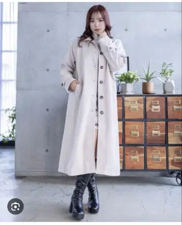 스탠칼라 롱 코트 베이지 [ 미사용품 ] clear