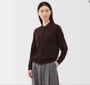 [ 새상품 ] 무인양품 워셔블 울 하이 게이지 폴로 가디건 M