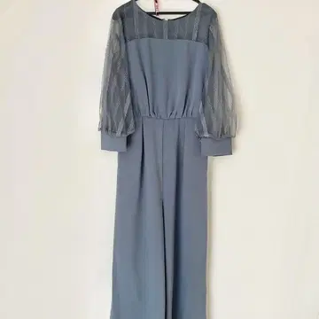 AIMER 스트라이프 레이스 볼륨 슬리브 올인원 파티 드레스