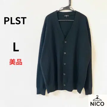 PLST 남성용 V넥 가디건 L 블랙 울 혼방 무지 비즈니스 캐주얼