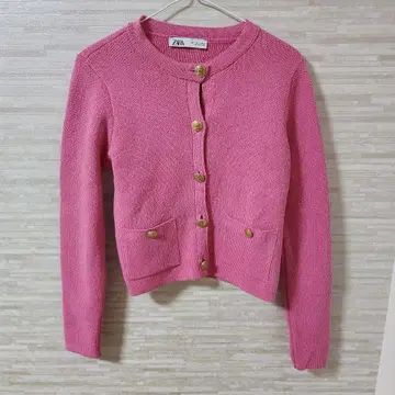 ZARA 골드 버튼 니트 가디건 핑크