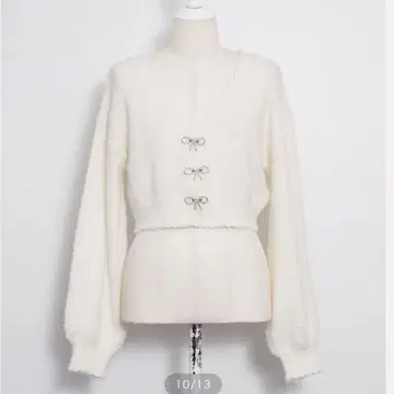 [ 완판템 ] pium 리본 비쥬 라메 페더 가디건