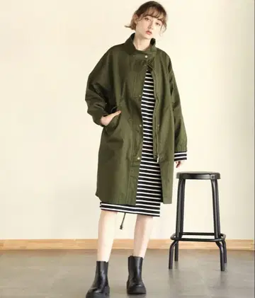 올리브 롱 모즈 코트