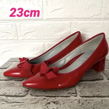 긴자 카네마츠 빨간색 리본 장식 펌프스 중간 힐 23cm