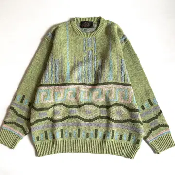 새상품급 이탈리아제 90s 빈티지 울 스웨터 기하학적 디자인 좋은 배색