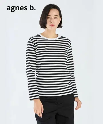 agnes b. 가는 보더 코튼 긴팔 티셔츠 size 3