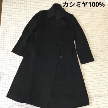 fraduire 캐시미어 100% 블랙 더블 브레스트 롱 코트