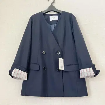 새상품 슬로브 이에나 노카라 자켓 더블 스트라이프 패턴 프리 사이즈