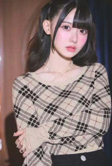 미셸 마카롱 체크 니트탑