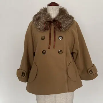chelmory 브라운 퍼 판초 케이프 코트