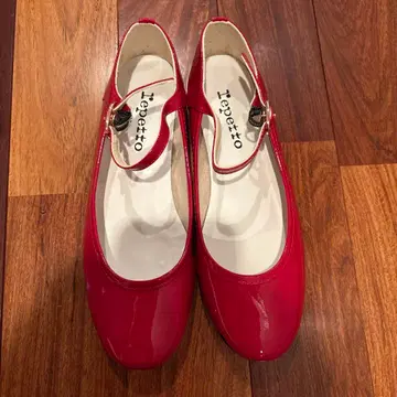 레페토 레드 스트랩 플랫슈즈