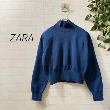 [ ZARA ] 숏 기장 하이넥 긴팔 니트 스웨터 (M) 파랑