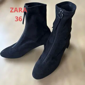 [미사용] ZARA 블랙 페이크 스웨이드 지퍼 부츠 중간 힐 36