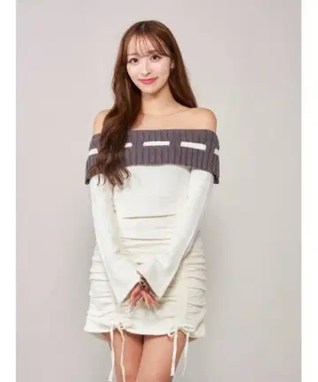 DARICH 오프숄더 스티치 니트 미니 원피스 아이보리 FL