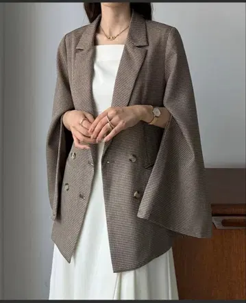 브라운 체크 무늬 더블 브레스트 자켓 M