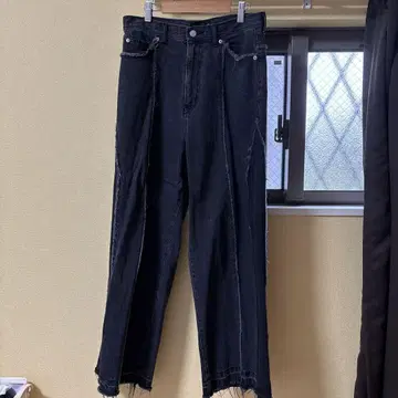 블랙 와이드 레그 데님 팬츠