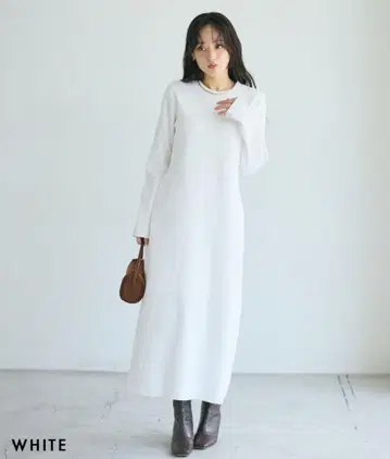 basement 베이스먼트 크루넥 니트 맥시 원피스 화이트 F