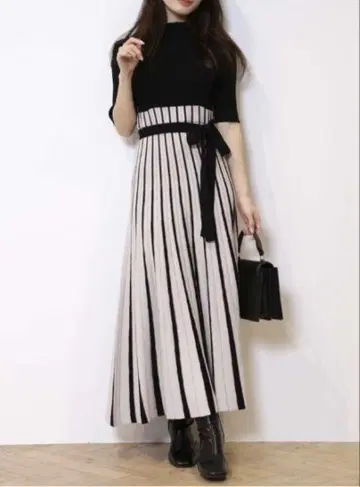 mercuryduo 배색 체인지 리브 오부소매 니트 원피스 원피스 M