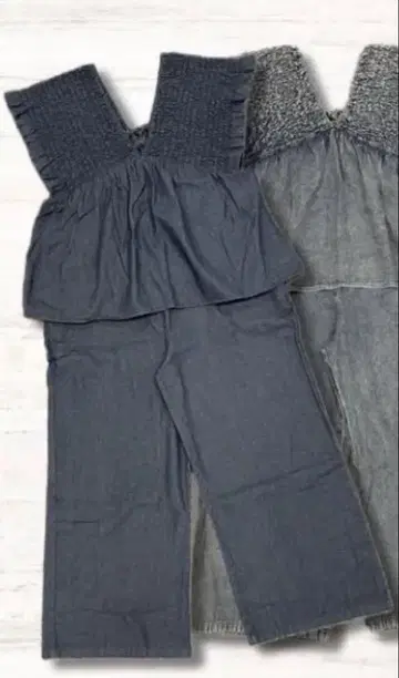 새상품 데님 페플럼 셔링 살로펫 팬츠 블랙 3L