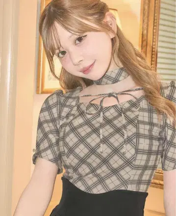 미셸 마카롱 초커 set 체크 리본 상의