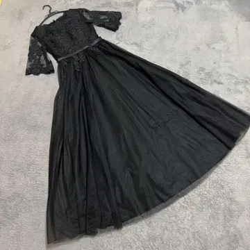 블랙 레이스 소매 롱 드레스