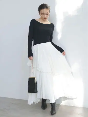 새상품급 [ anuans ] 보트넥 불규칙 밑단 도킹 니트 원피스