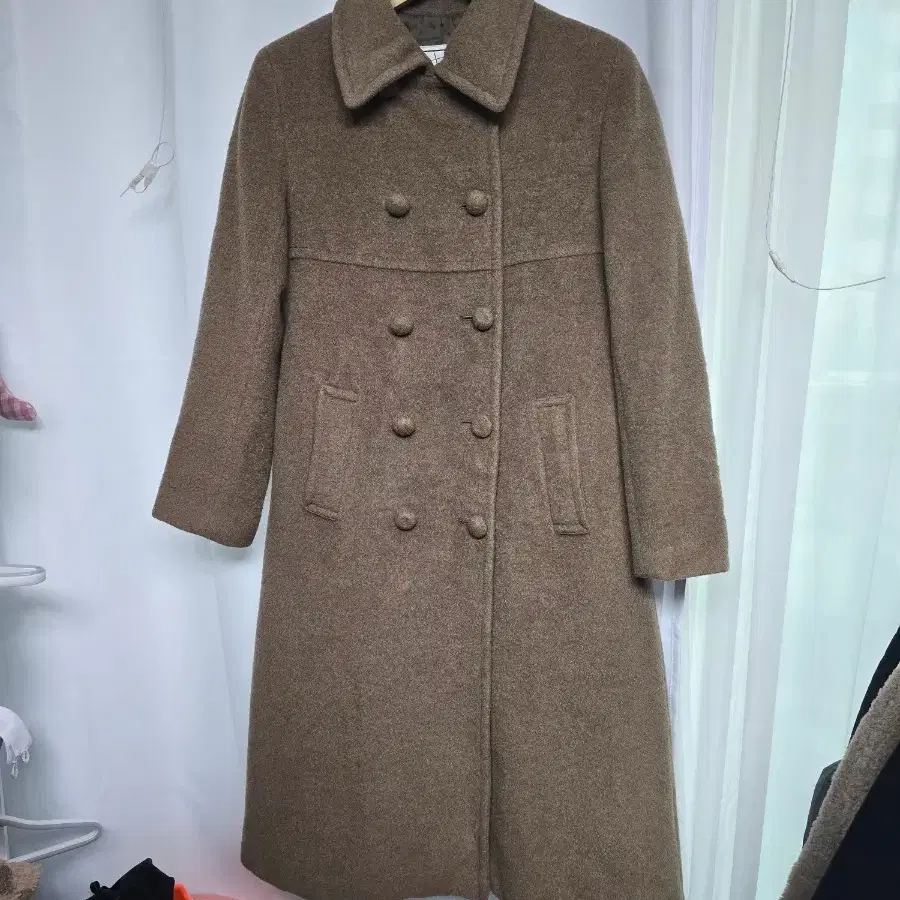 Brown double-button long wool coat, imported from Japan