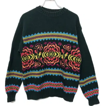 BENETTON 올드 90s 구제 의류 셰틀랜드 울 자카드 니트