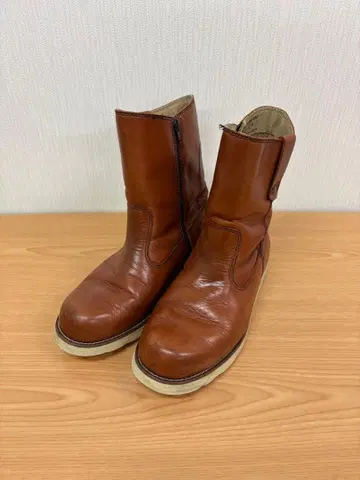 브라운 가죽 숏부츠 지퍼 포함 25.5cm