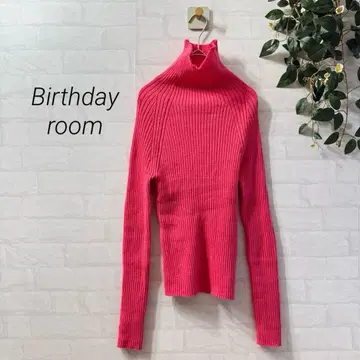 [ Birthday room ] 리브 하이넥 핏 니트 핑크