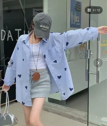 ZOZO 완판템 미사용 하트 무늬 오버 사이즈 셔츠 라이트 블루