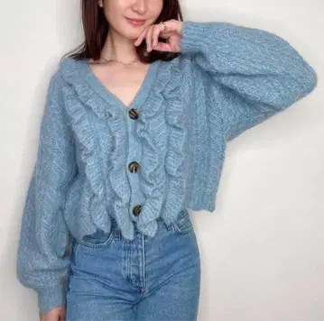 ZARA 프릴 라이트 블루 가디건