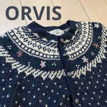 Orvis 네이비 페어아일 패턴 가디건 M