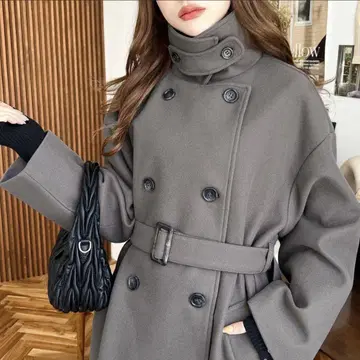 moment+ 니트 멜톤 2WAY 어레인지 칼라 롱 트렌치코트